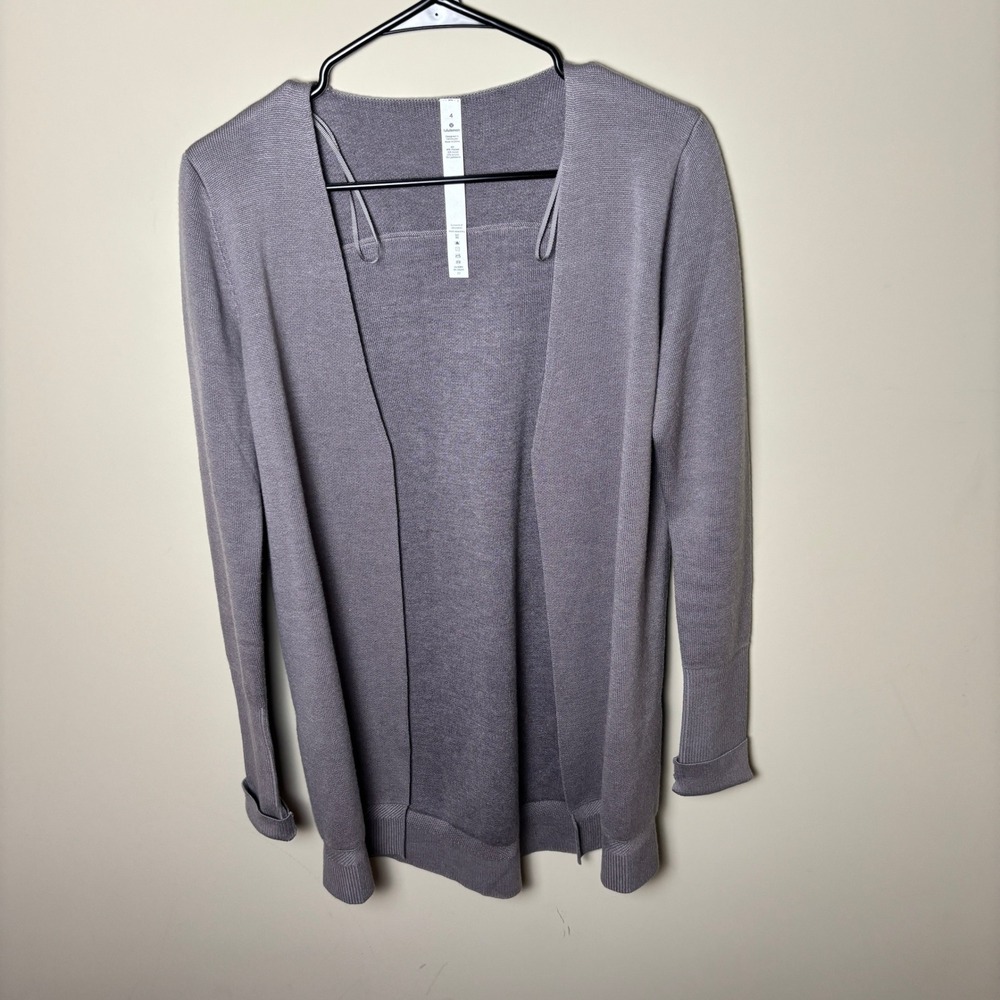 Lululemon Gray Knit Ribbed Cuffs Open Front City Street Cardigan Women Size 4 US